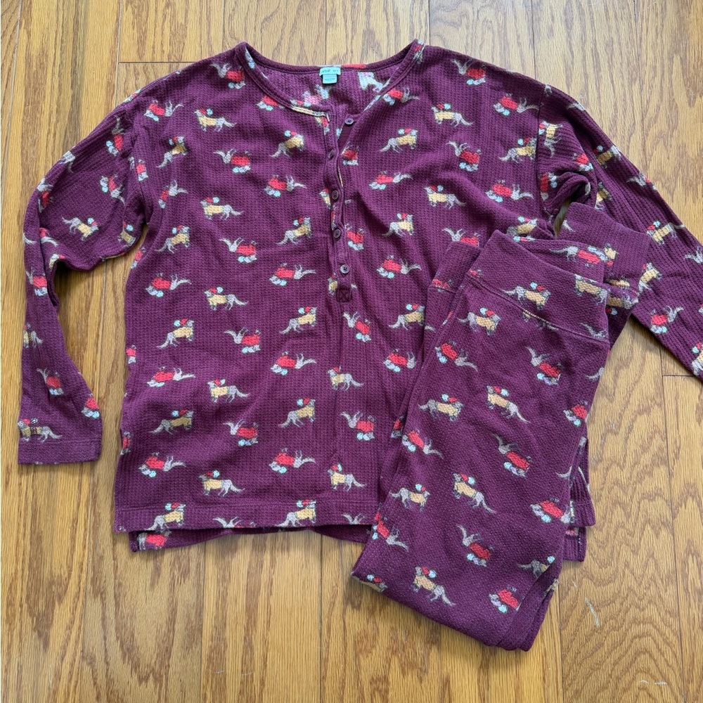 Aerie Dog Animal Print Shirt & Pants Thermal Pajama PJ Set Top XS Pants M